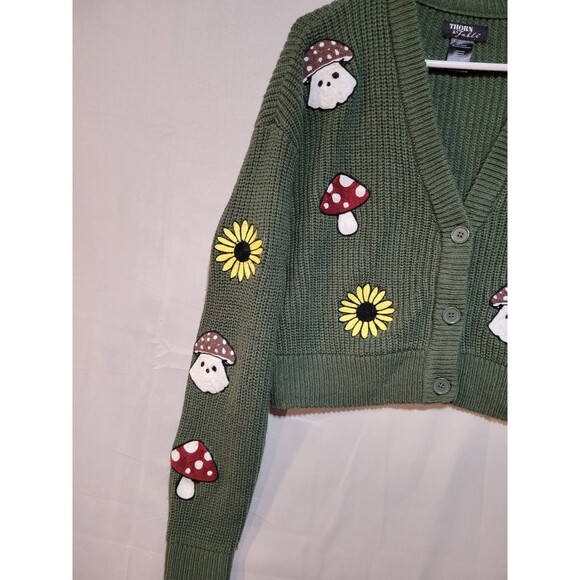 Thorn & Fable Mushroom Ghost Crop Cardigan Womens Small Fairy Grunge Whimsigoth - Picture 2 of 10